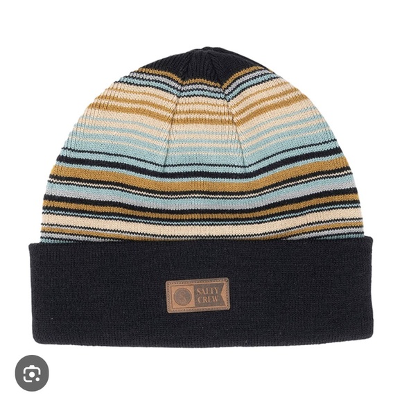 Salty Crew Other - Salty Crew Striped Knit Beanie in Black, Tan, Light Blue
